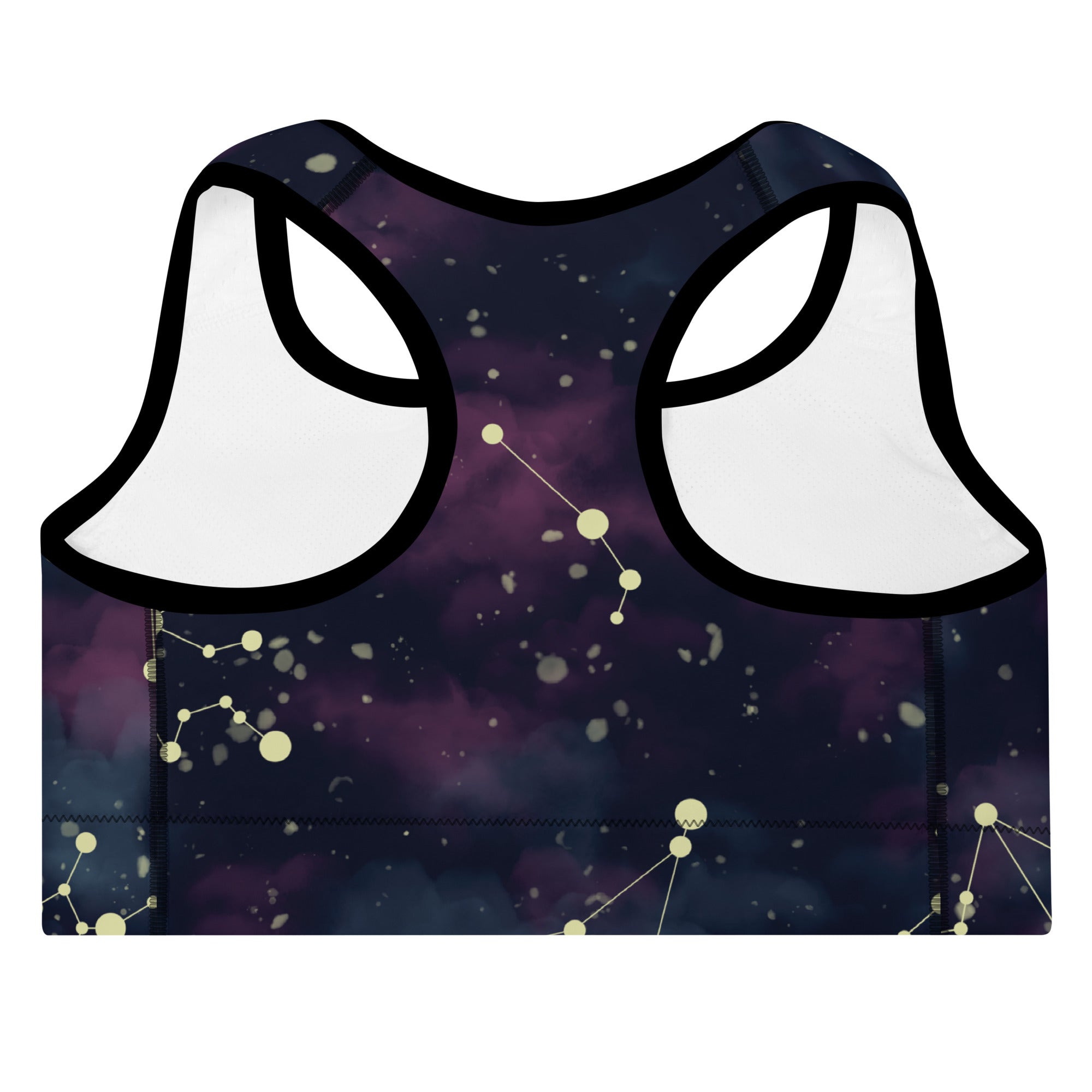 A close-up of The Andromeda Performance Bra's print