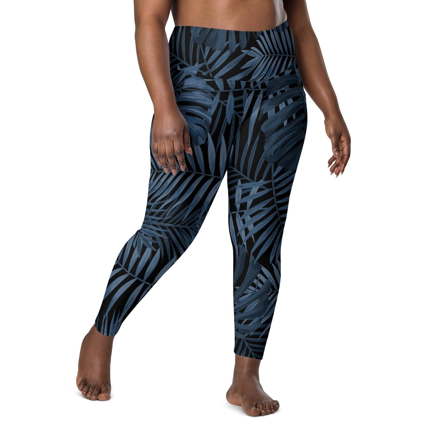 The Toulouse sculpt leggings, featuring a midnight blue palm print on white background.