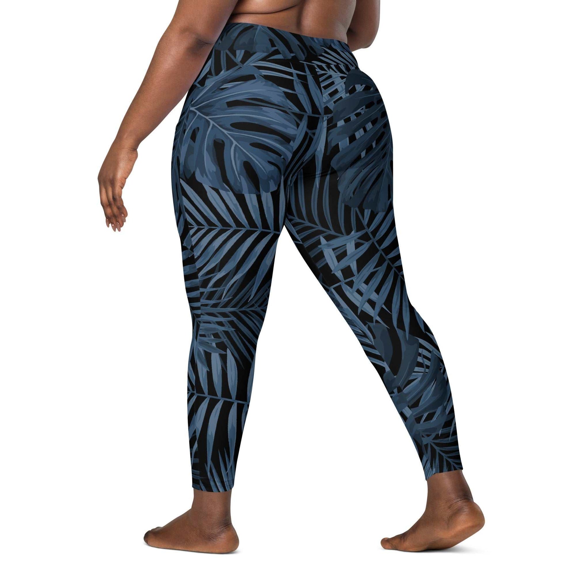 The Toulouse sculpt leggings, featuring a midnight blue palm print on white background.